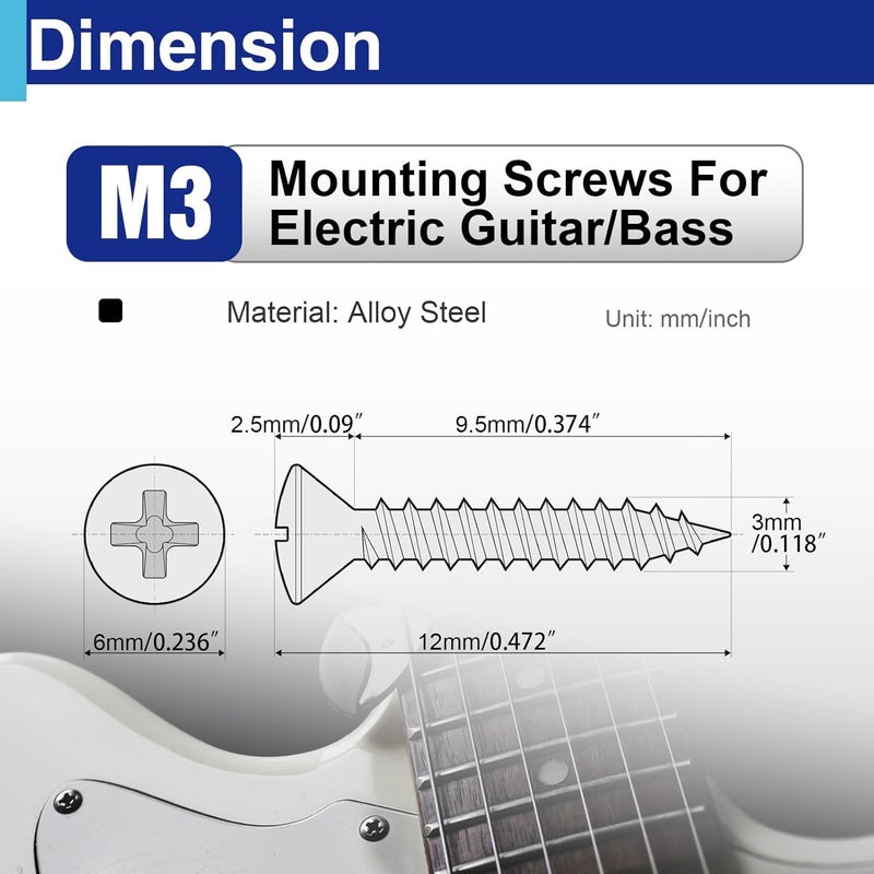 Usdrwam 3mm Electric Guitar Bass Pickguard Screws, for Fender Telecaster, Stratocaster, Jazzmaster, and Gibson Les Paul, SG, 100 Pcs - Image 2